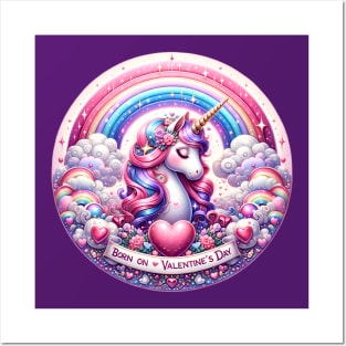 Born On Valentine's Day Unicorn Design Posters and Art